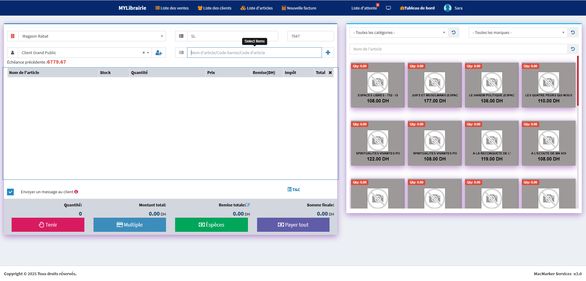 Tableau de bord du logiciel MyLibrairie sur un ordinateur portable